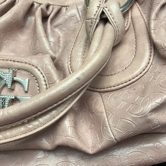Used Pale rose GUESS purse with rhinestone G, four pockets inside, embossed, - Picture 4 of 14